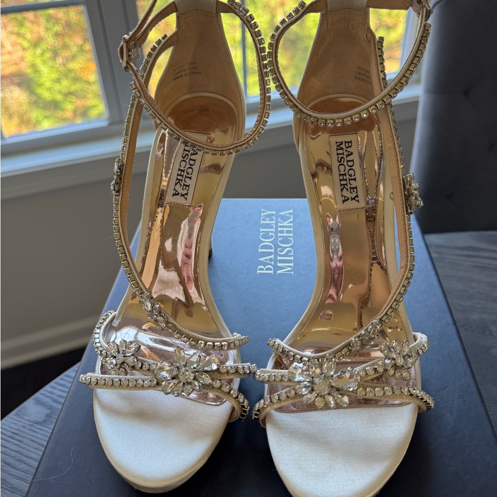 Badgley Mischka Hodges Ivory, Jeweled Strappy Heels